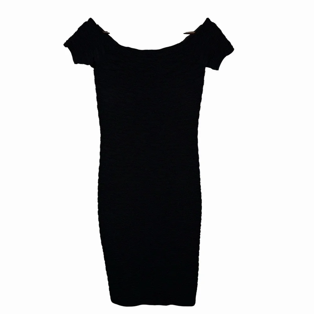 Michael Kors Off-the-Shoulder Dress Bodycon Stretch-Viscose Textured Black XS